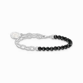 Thomas Sabo Silver Charm Bracelet with Black Obsidian Beads & Charmista Disc Silver