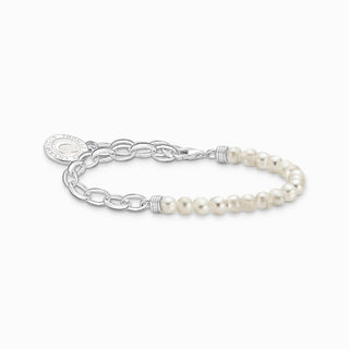 Thomas Sabo Silver Charm Bracelet with White Pearls & Charmista Disc Silver