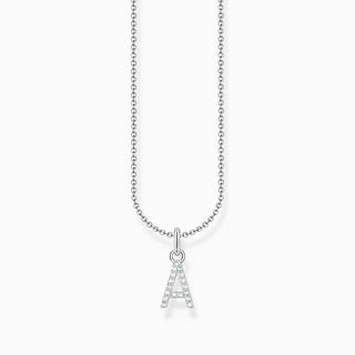 Thomas Sabo Silver Necklace with Letter A & White Stones