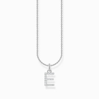 Thomas Sabo Silver Necklace with Letter E & White Stones