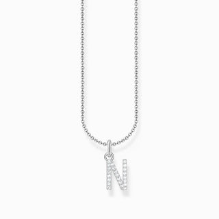 Thomas Sabo Silver Necklace with Letter N & White Stones