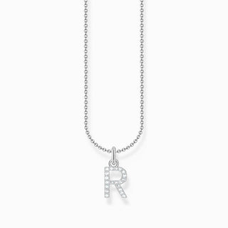 Thomas Sabo Silver Necklace with Letter R & White Stones