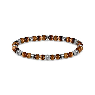 Thomas Sabo stretch bracelet featuring polished brown tiger's eye beads and ornate blackened 925 sterling silver accents.