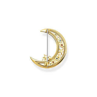 Thomas Sabo Brooch Crescent Moon With Coloured Stones Gold