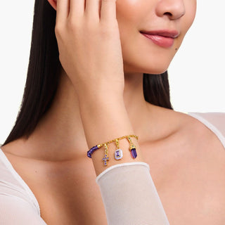 Thomas Sabo Charm Bracelet - Violet Beads - Yellow Gold