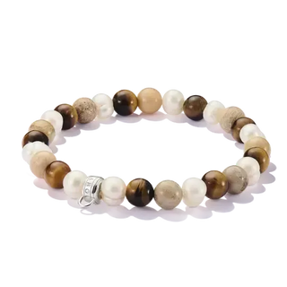 Thomas Sabo Charm Club Silver Beads Bracelet with Ecru-Coloured Stones