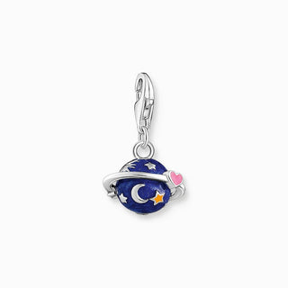 Thomas Sabo Charm Pendant - Saturn with Dark Blue cold Enamel and Fine details Silver