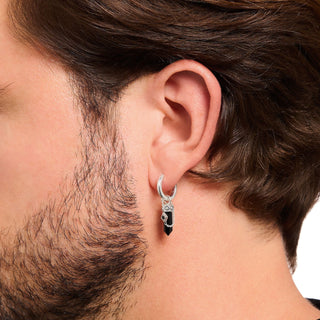 Thomas Sabo Earring - Single Hoop - Onyx Pendant - Blackened Silver