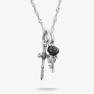 Thomas Sabo Elegant Silver Sword & Rose Zirconia Necklace
