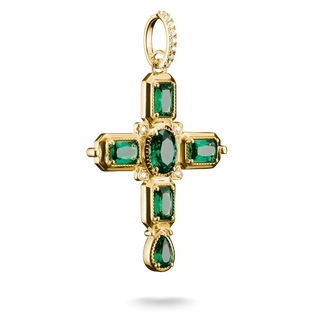 Thomas Sabo Elyndra 18k Gold Plated Cross Pendant with Green Zirconia
