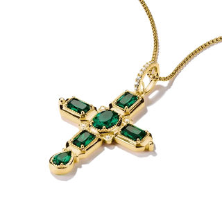 Thomas Sabo Elyndra 18k Gold Plated Cross Pendant with Green Zirconia