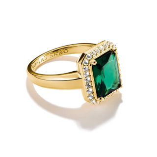 Thomas Sabo Elyndra 18k Gold Plated Ring with Green Octagon Stone