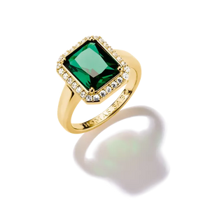Thomas Sabo Elyndra 18k Gold Plated Ring with Green Octagon Stone
