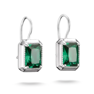 Thomas Sabo Elyndra Silver Drop Earrings Green Octagon Stones