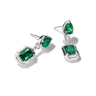 Thomas Sabo Elyndra Silver Stud Earrings Green Octagon Stones