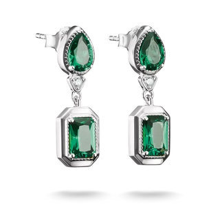 Thomas Sabo Elyndra Silver Stud Earrings Green Octagon Stones