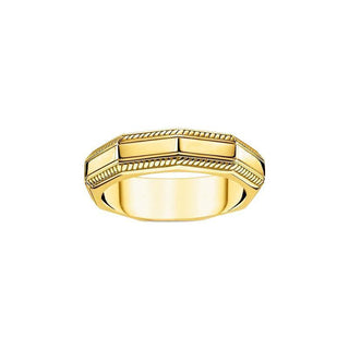 Thomas Sabo men's nine-cornered ring in 18k yellow gold-plated sterling silver with elegant cord pattern detailing.