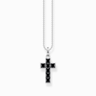 Thomas Sabo Necklace Cross with Black Stones - Silver