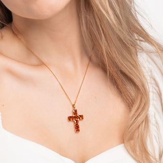 Thomas Sabo Pendant - Cross With Orange Stones And Star - Gold Plated