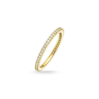 Thomas Sabo 18k yellow gold-plated sterling silver ring featuring a delicate band of sparkling white zirconia stones.