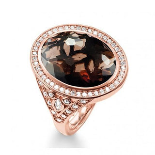 Thomas Sabo Rose Gold Oval Smokey Quartz Cubic Zirconia Ring