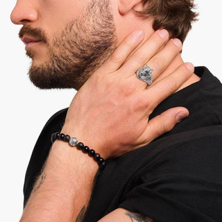 Thomas Sabo Silver Blackend Signet Ring Wolf's Face with Stones