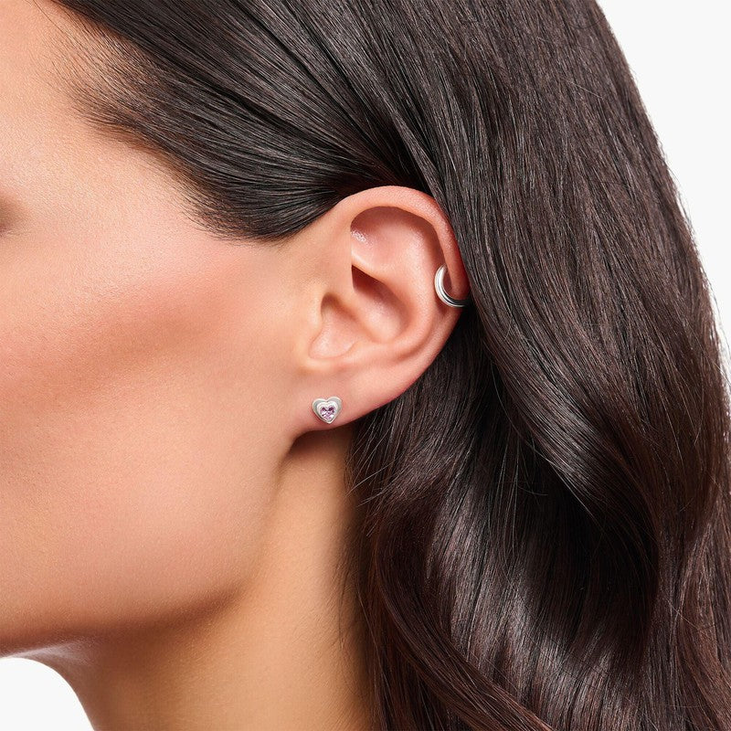 Thomas Sabo Silver Blackened Ear Studs in Heart-shape with Pink
