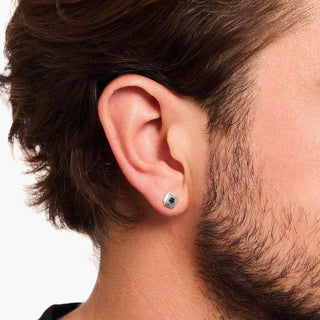 Thomas Sabo Silver Blackened Single Ear Stud with Black Zirconia and Pattern