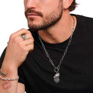 Thomas Sabo Silver Charm Necklace Blackened with Stone-studded Ring Clasp