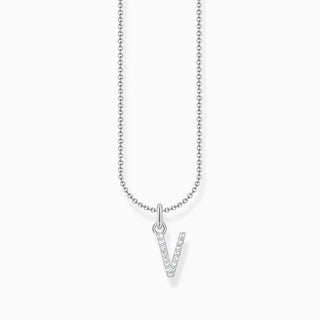 Thomas Sabo Silver Necklace with Letter V & White Stones