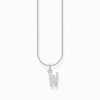 Thomas Sabo Silver Necklace with Letter W & White Stones