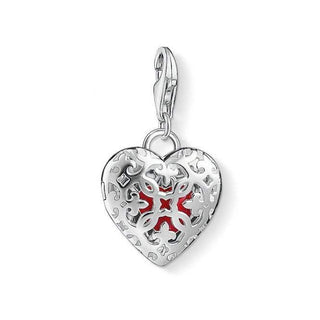 Silver Red Enamel Locket Heart Charm