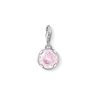 Silver Round Pink Synthetic Corundum Charm