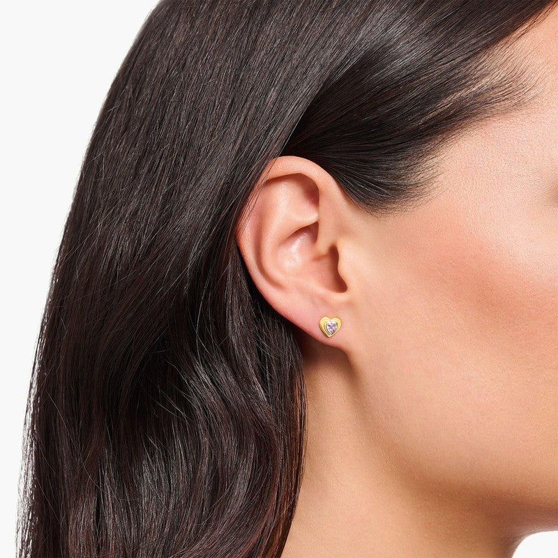 Thomas Sabo Silver Yellow-Gold plated ear Studs in Heart-Shape