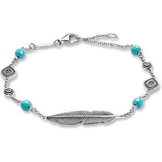 A1477-646-17-L19,5-Women's Bracelet Feather 925 Sterling Silver Blackened Zirconia White Turquoise-Bella-Luna