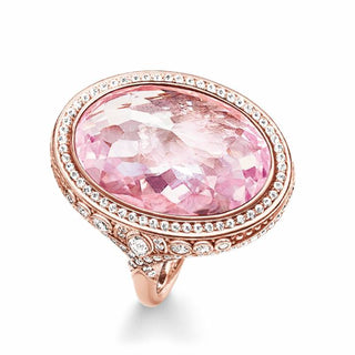 Rose Gold Plated Large Oval Pink CZ Ring