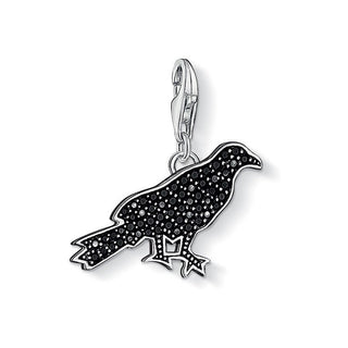 Silver Black Cubic Zirconia Raven Charm