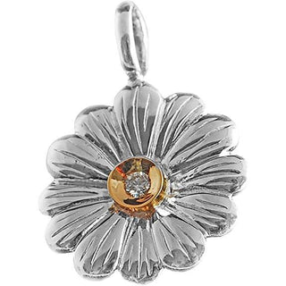 Silver Flower Pendant with Eyelet with Gold and Diamond