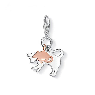 Silver Rose Gold Plated Cat and Mouse Charm