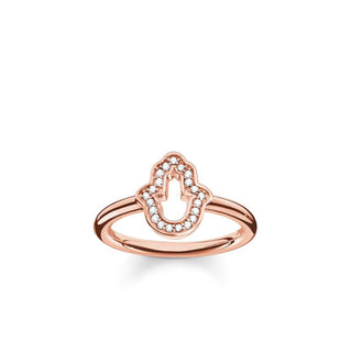 Silver Rose Gold Plated Cubic Zirconia Hamsa Hand Ring
