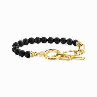 Thomas Sabo Bracelet - Yellow-Gold plated with Onyx Beads and White Zirconia