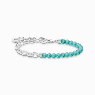 Thomas Sabo Charm Bracelet with Turquoise Beads and Chain Links - Silver