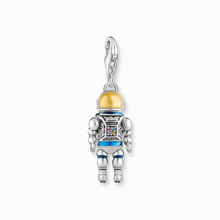 Thomas Sabo Charm Pendant - Astronaut with Stones and Cold Enamel Silver Blackened
