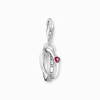 Thomas Sabo Charm Pendant - Two Linked Rings and Red Stone