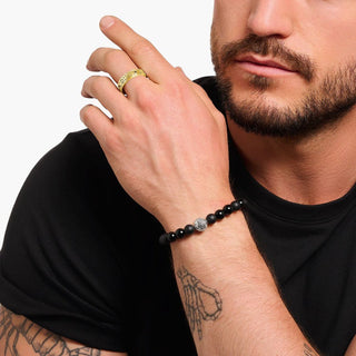 Thomas Sabo Gold-plated Band Ring with Pattern and Black Zirconia