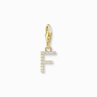Thomas Sabo Gold-plated Charm Pendant Letter F with White Stones