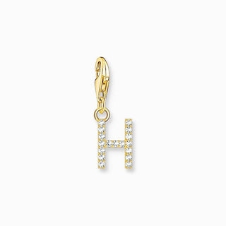 Thomas Sabo Gold-plated Charm Pendant Letter H with White Stones