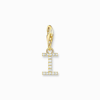 Thomas Sabo Gold-plated Charm Pendant Letter I with White Stones