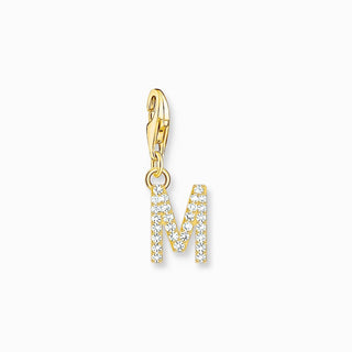 Thomas Sabo Gold-plated Charm Pendant Letter M with White Stones