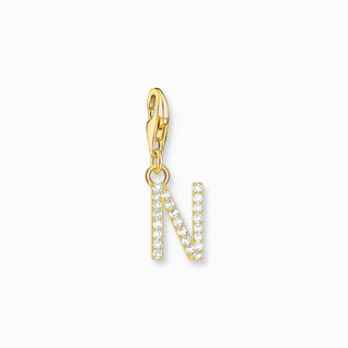 Thomas Sabo Gold-plated Charm Pendant Letter N with White Stones
